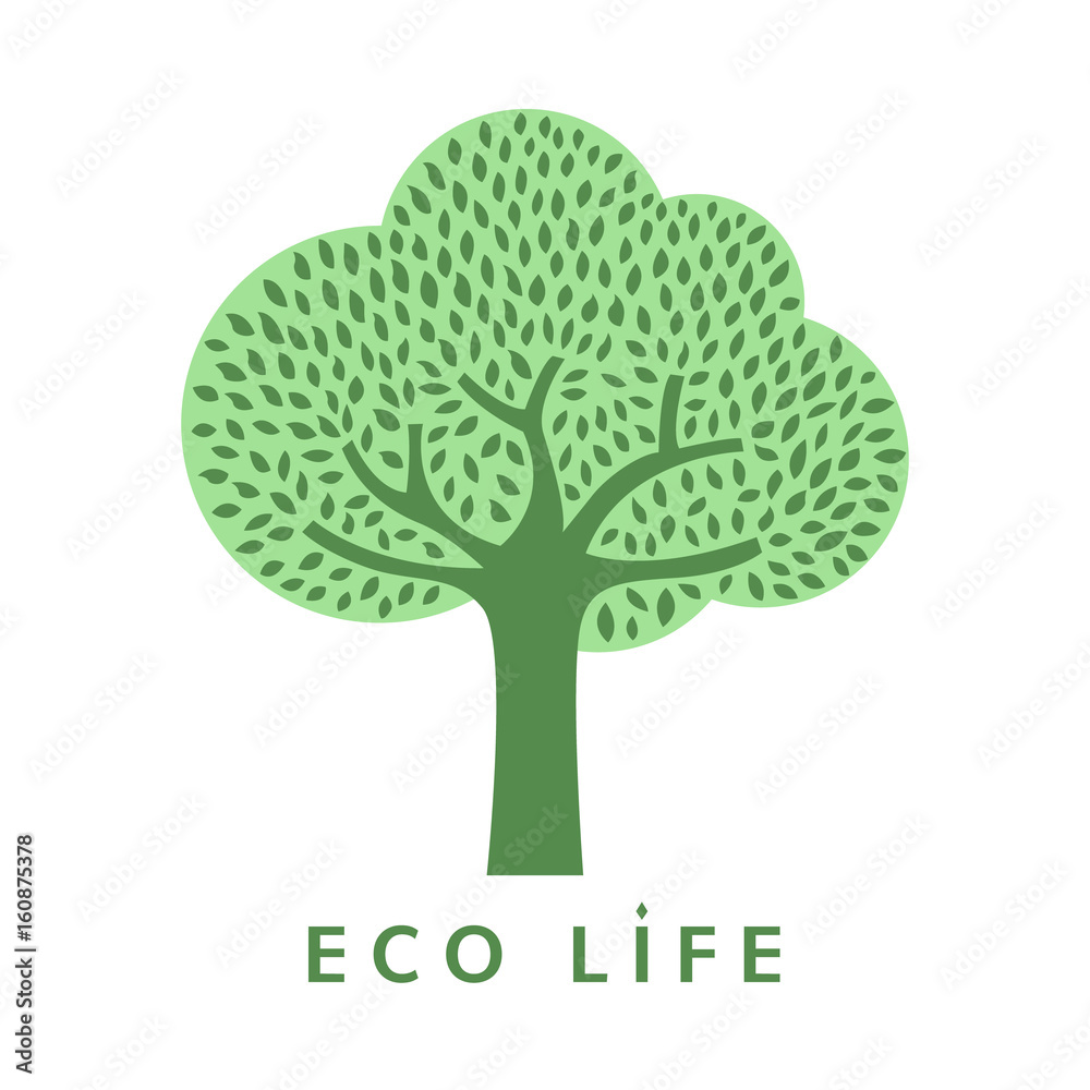 Obraz premium green tree logo flat design, isolated vector illustration