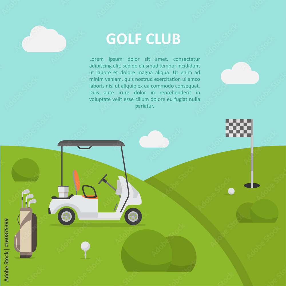 Golf club green field and cart
