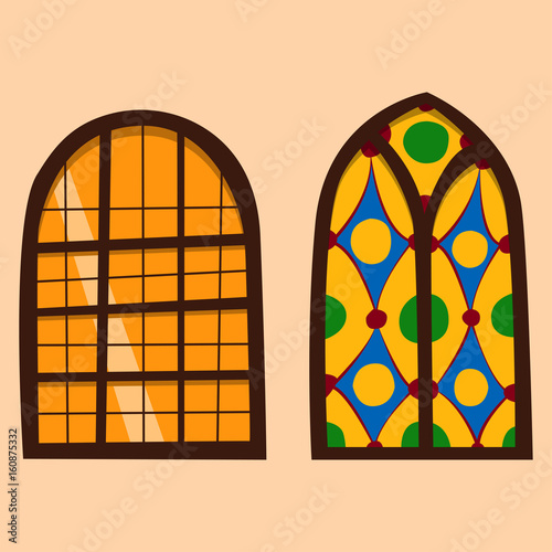 Different types house windows elements flat style frames construction decoration apartment vector illustration.