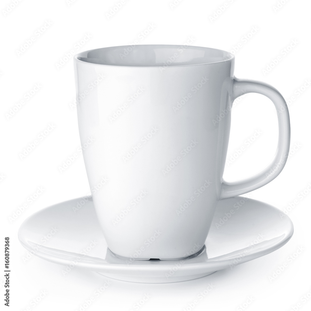 White cup with seucer isolated on white background White cup with seucer isolated on white background