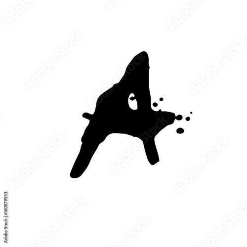 Letter A. Handwritten by dry brush. Rough strokes font. Vector illustration. Grunge style alphabet