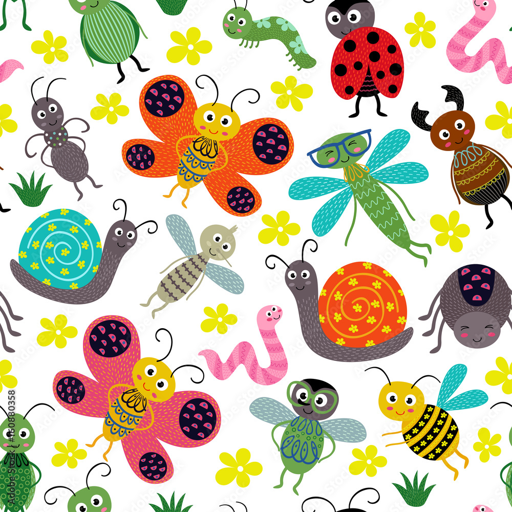 Stylized insects in a childish style