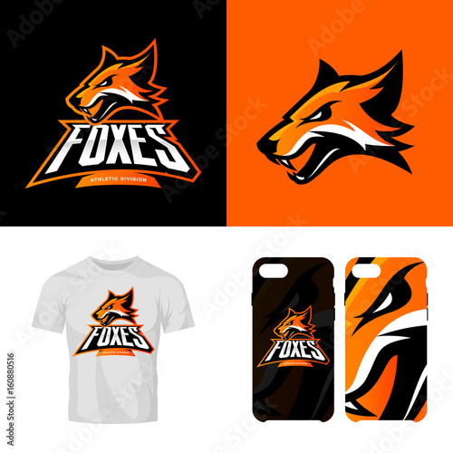 Fox head sport club isolated vector logo concept.