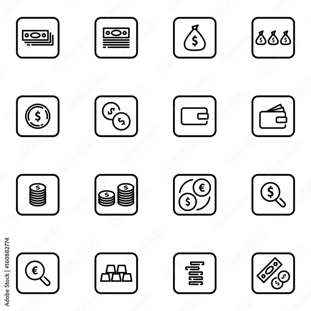 Set of money outline vector icons. Set of money outline vector icons.