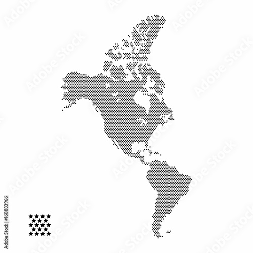 Vector Illustration of star dotted style North and South America map isolated on white background