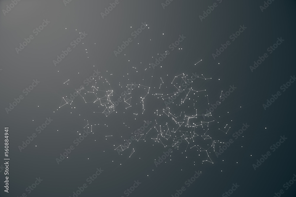 Fototapeta premium Technological Connection Futuristic Shape. Gray Dot Network. Abstract background, Gray Background. Concept of Network Internet Internet Security. 3D rendering
