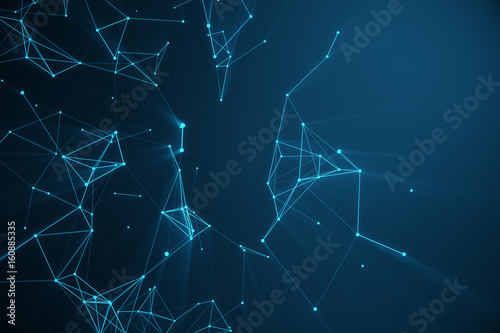 Technological connection futuristic shape, blue dot network, abstract background, blue background, Concept of Network, internet communication, 3D rendering