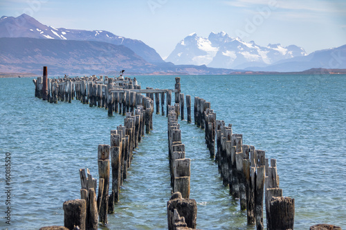 Vászonkép Old Dock in Almirante Montt Gulf in Patagonia - Puerto Natales, Magallanes Regio
