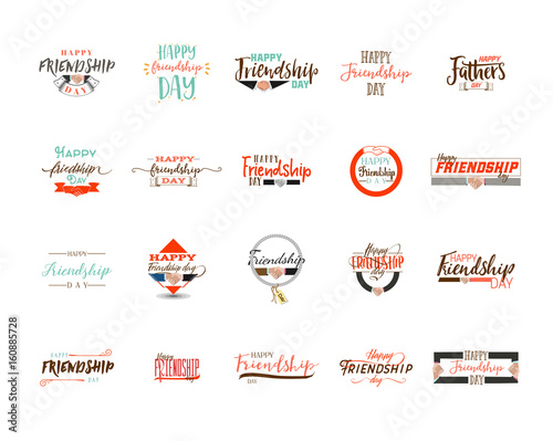 Happy Friendship day. Vector typographic colorful design. Badges for your holiday design postcards, posters.