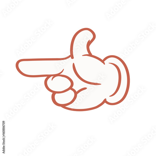 Cartoon gloveed hand with right pointing finger inside of hand view