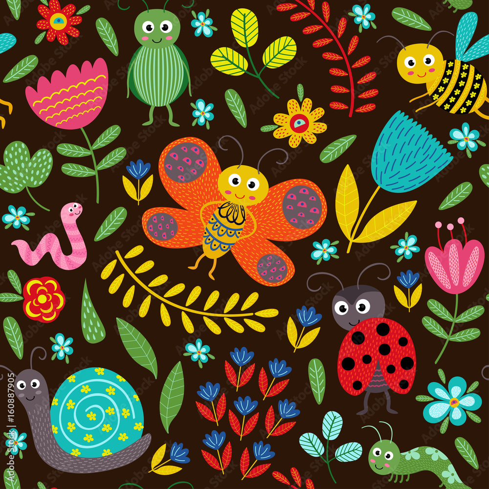Obraz premium seamless pattern with insect on black background - vector illustration, eps