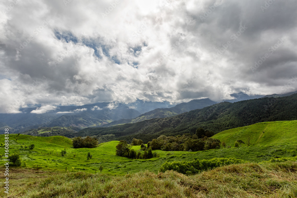 Rural farmland outside of Salento, Colombia.