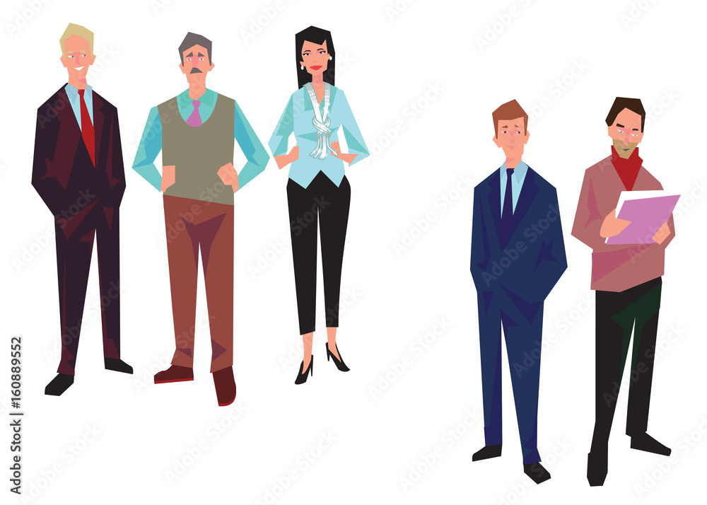 Group of office workers, employees, managers. Business people in casual and office clothes. Isolated on white. Business Icons. Business design. Vector illustration. Group of office workers, employees, managers. Business people in casual and office clothes. Isolated on white. Business Icons. Business design. Vector illustration.