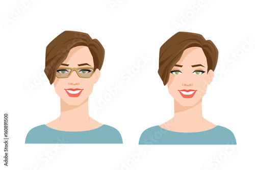 vector illustration of young woman's face on white background