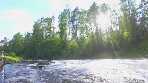 View of river and Hydroelectric Station. Dam. Steadicam shot. photo