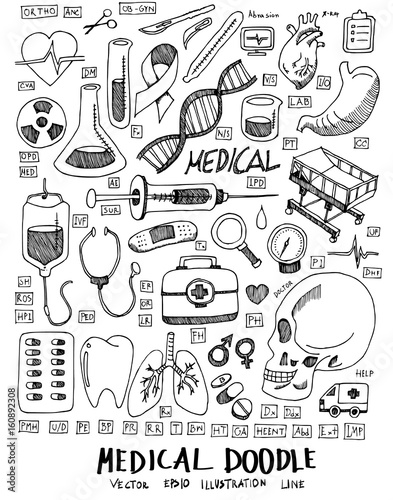 Medical Doodle line vector set eps10