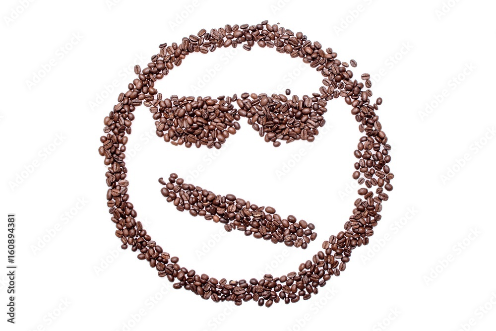 Ispectacled rritated confused smiley of coffee beans isolated on white background Ispectacled rritated confused smiley of coffee beans isolated on white background