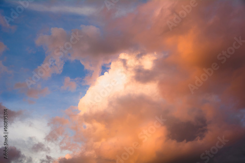 Background of orange sky concept, sunset with twilight color sky and clouds.