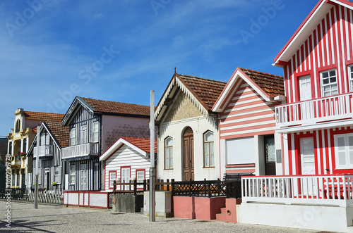 Striped colored houses, Costa Nova, Beira Litoral, Portugal, Europe