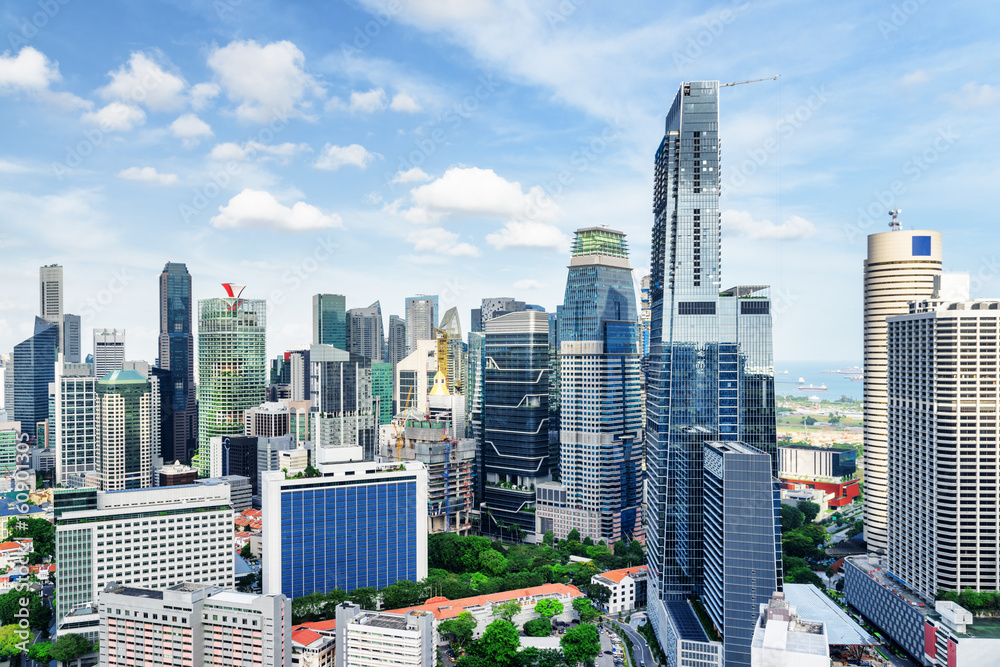 Obraz premium Scenic view of skyscrapers in downtown. Singapore