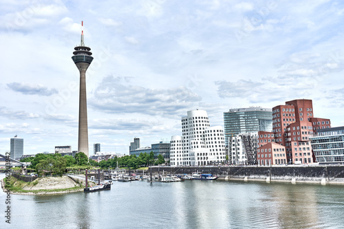 Media Harbor at Rhine in Dusseldorf in Germany / Famous place with buildings from Frank Gehry in Dusseldorf