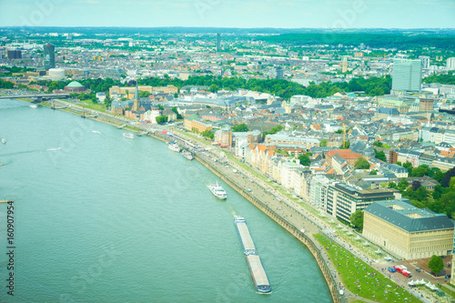 German city of Dusseldorf from above / Dusseldorf with its beautiful river Rhine © marako85