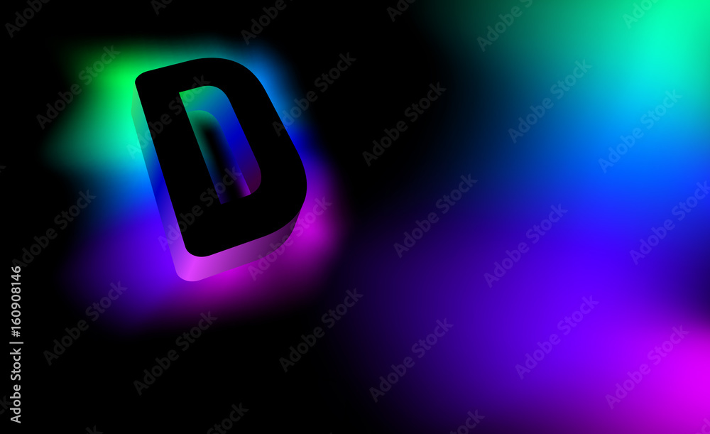 Abstract letter D. Creative glow pattern 3D logo corporate style of the company or brand name D. Black letter abstract, multicolored, gradient, blurred background. Elements of graphic design Abstract letter D. Creative glow pattern 3D logo corporate style of the company or brand name D. Black letter abstract, multicolored, gradient, blurred background. Elements of graphic design