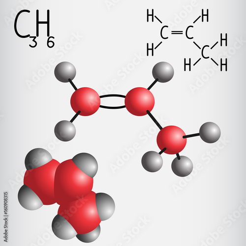 Chemical formula and Chemical formula and molecule model of  Propylene C3H6