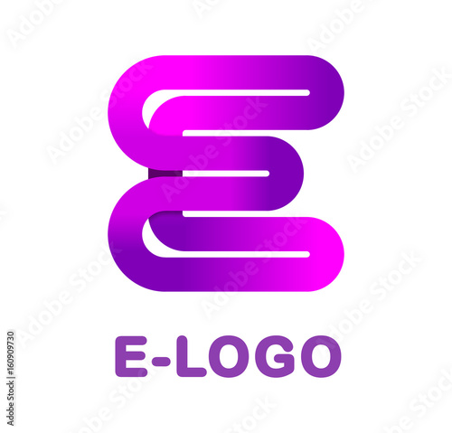 Abstract letter E - creative logo. Logo for corporate identity of company of ribbon, closed line of gradient color, tortuous path. Neon glowing letter. Typographical font. Graphic design elements.