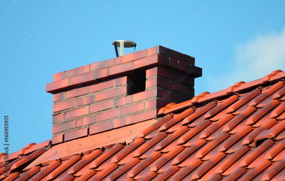 Naklejka premium Roof with chimney, modern ceramic tile