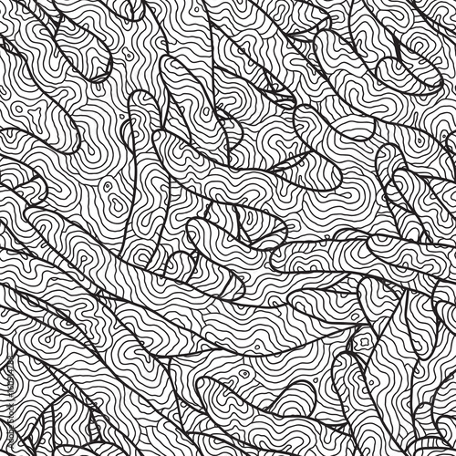 Hand-drawn seamless pattern of abstract geometric elements.