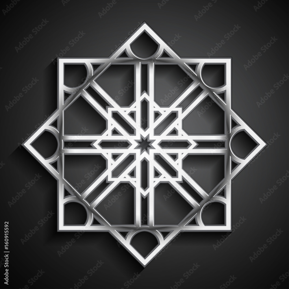 Islamic 3D silver ornament. Vector round mandala background. Architecture design in arabic style. Islamic 3D silver ornament. Vector round mandala background. Architecture design in arabic style.