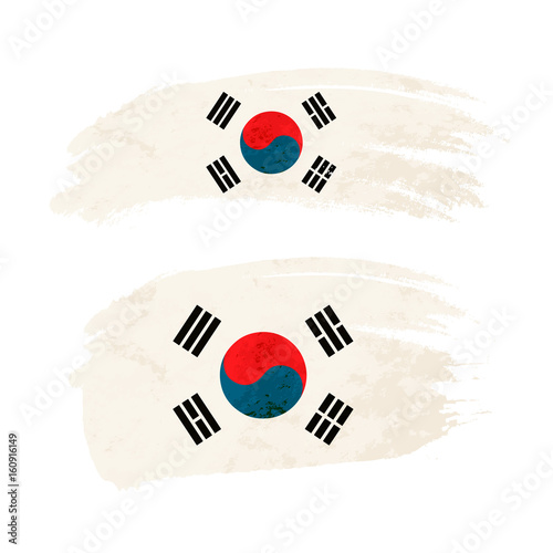 Grunge brush stroke with South Korea national flag on white