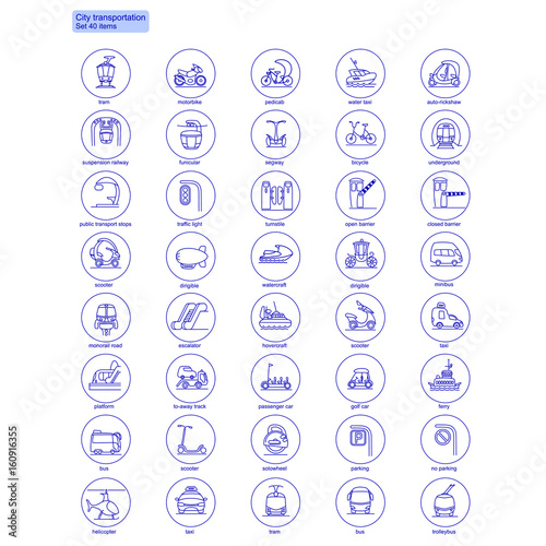 Blue Transportation Web Icons Set
