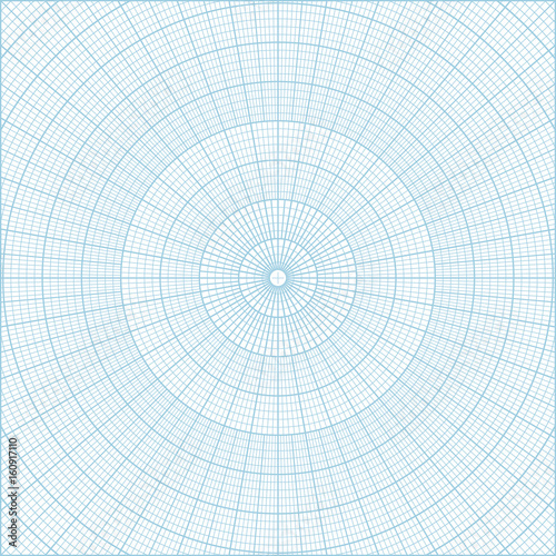 Blue polar coordinate circular grid graph paper  graduated every 1 degree. Can be used for creating geometric patterns  drawing mandalas or sketching circular logos