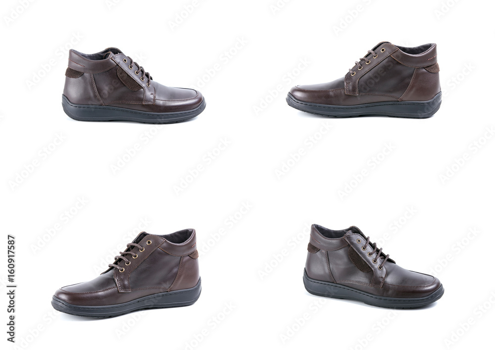 Brown Boot on White Background, Isolated Product, Top View, Studio. Brown Boot on White Background, Isolated Product, Top View, Studio.