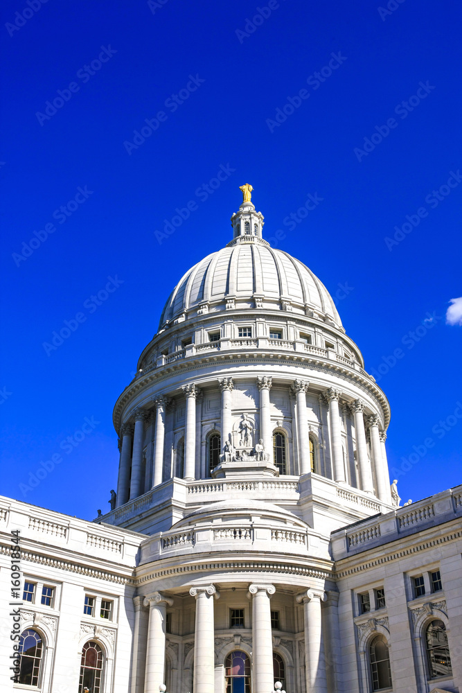  The dome of the Wisconsin State Capitol building in Madison WI, USA