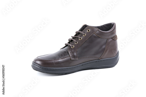 Brown Boot on White Background, Isolated Product, Top View, Studio.