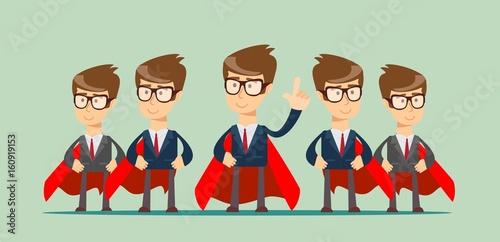 Super business team - Illustration of super leader and super businessmen in red capes. Stock flat vector .