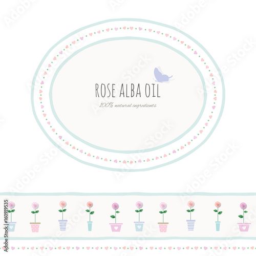 Herbal package design. Oval frame with floral border.