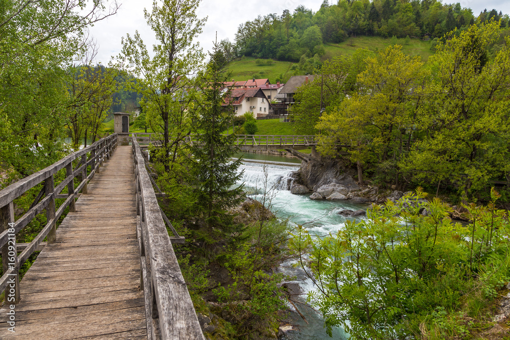 The Devil's Bridge, wooden footbridge in Skofja Loka, Slovenia The Devil's Bridge, wooden footbridge in Skofja Loka, Slovenia