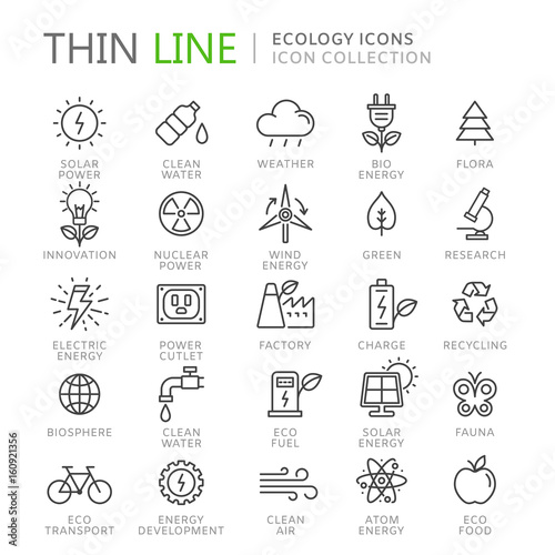Collection of ecology thin line icons