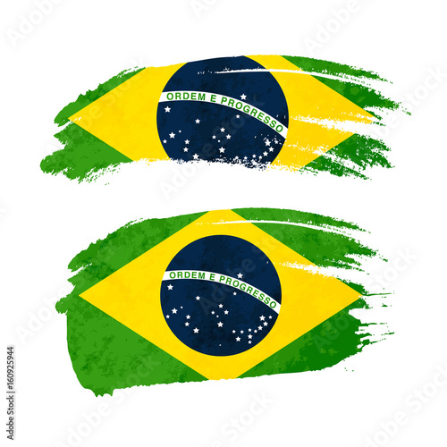 Grunge brush stroke with Brazil national flag on white