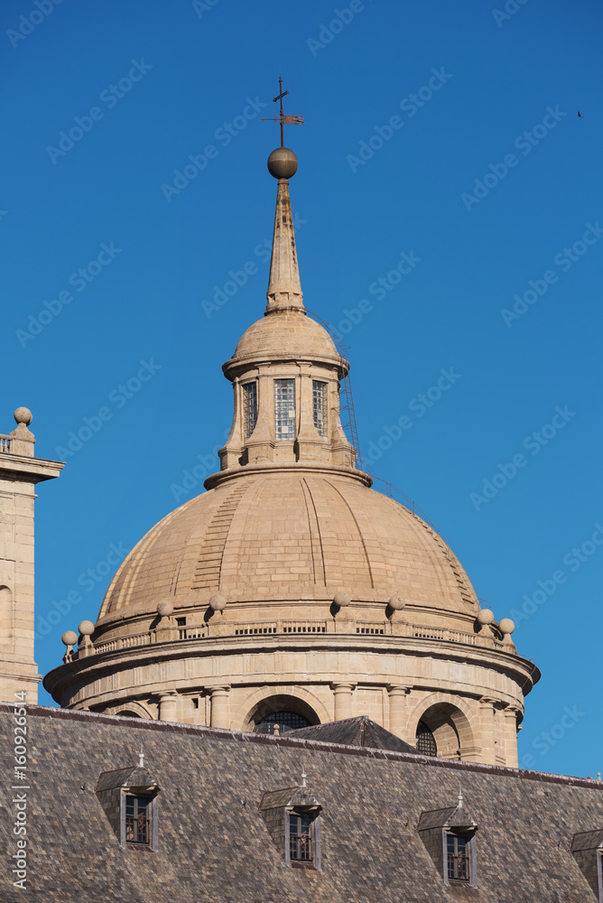 Detail of the facade of famous Monastery of El Escorial, Madrid, Spain.