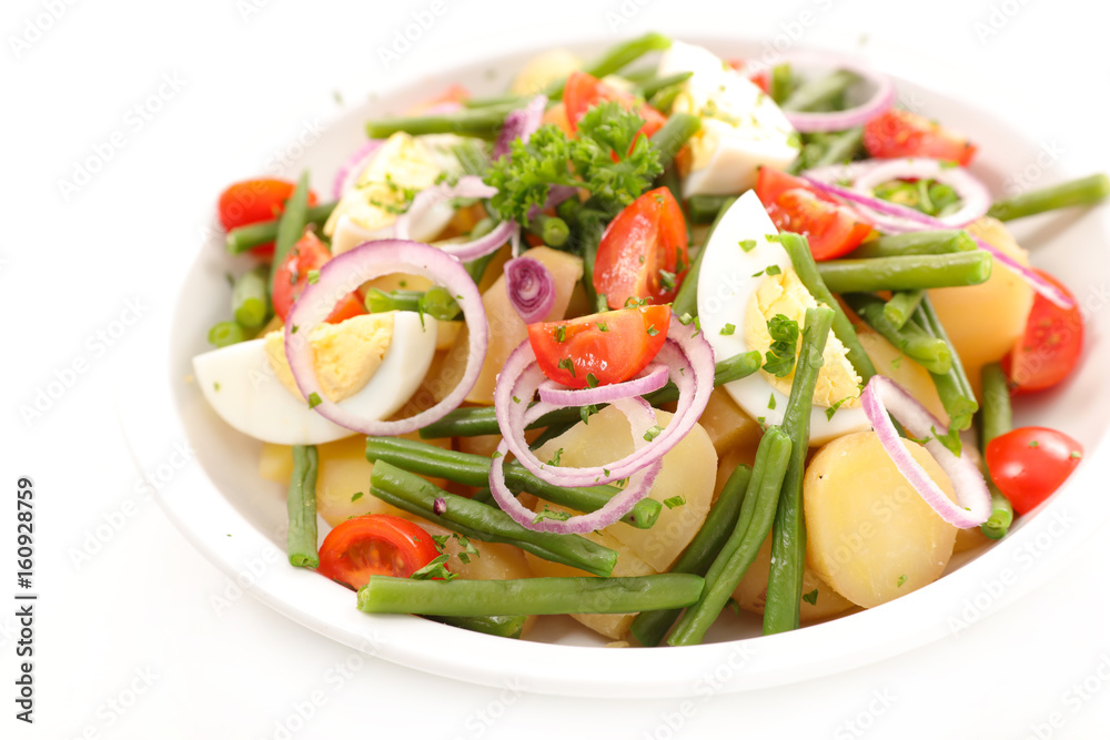 vegetable salad with potato,egg,bean and tomato