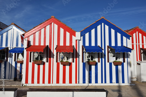 Striped colored houses, Costa Nova, Beira Litoral, Portugal, Europe