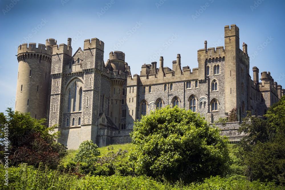 Arundel castle seen from riverside in the Sussex town