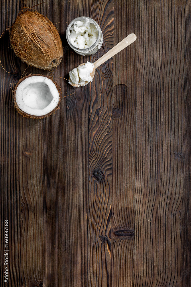 tropical fruits with broken coconut on wooden background top view space for text tropical fruits with broken coconut on wooden background top view space for text