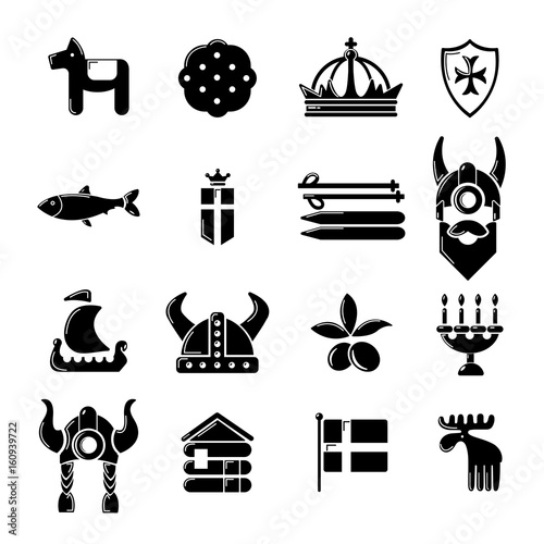 Sweden travel icons set, simple style