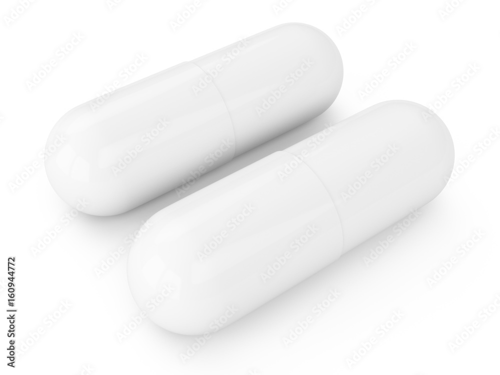 3D rendering Capsule pills isolated on white 3D rendering Capsule pills isolated on white